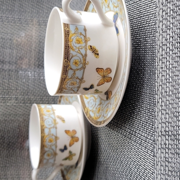 GRACE'S TEAWARE Other - SET of 2 Flat Cup & Saucer Set Blue Butterfly by GRACE'S TEAWARE